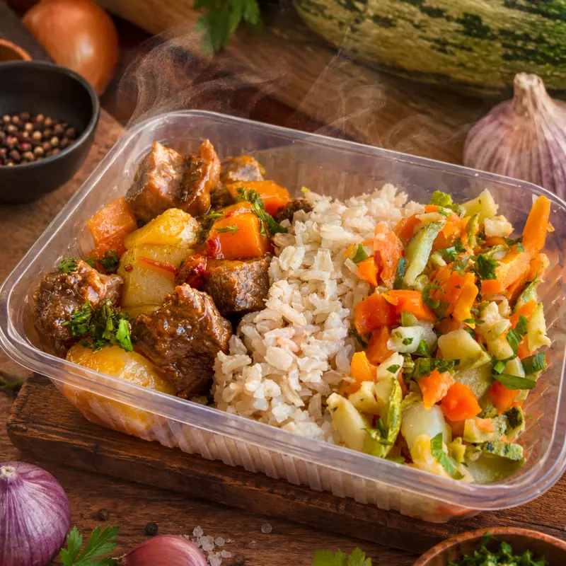 Picadinho, Arroz e Mix de Legumes