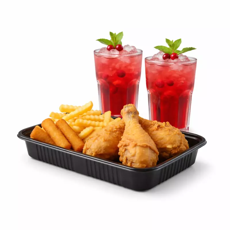 4 presas pollo broaster + 2 bebidas