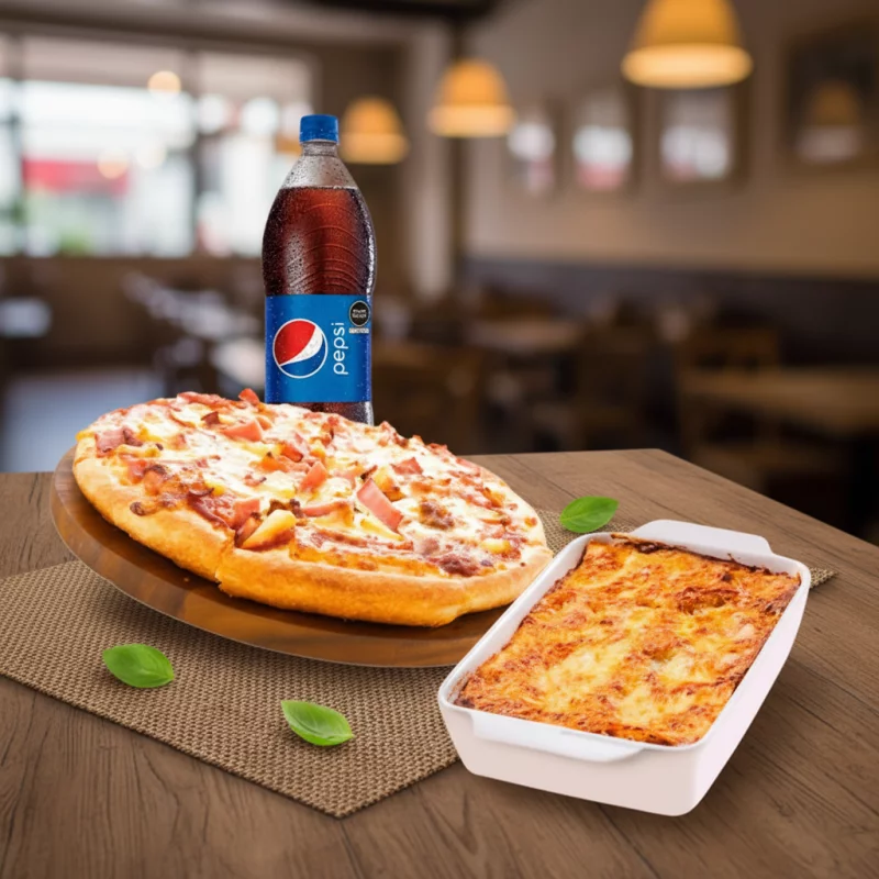 Pizza Fam. Esp + Lasagna + chicha