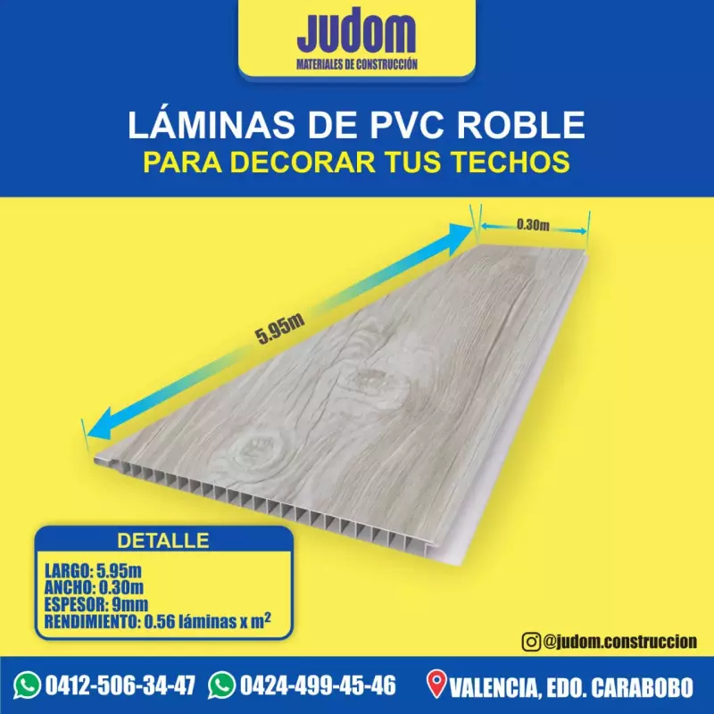 LAMINA PVC 5.95x0.30 mts ROBLE