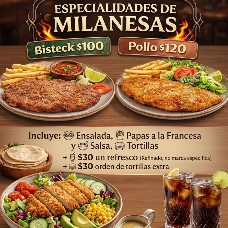 Milanesa, papas, ensalada
