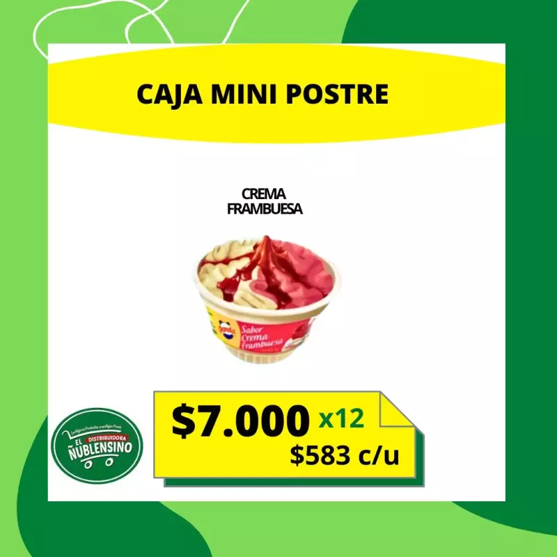Caja mini postre crema/framb 12uni