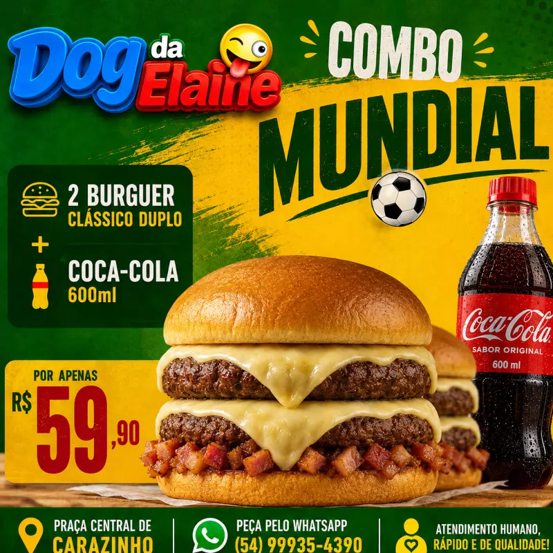 2 BURGUER CLÁSSICO DUPLO + COCA600ml
