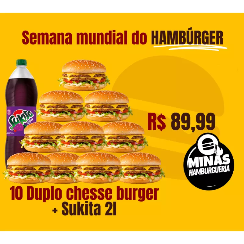10 Duplo cheese burger + sukita 2l.