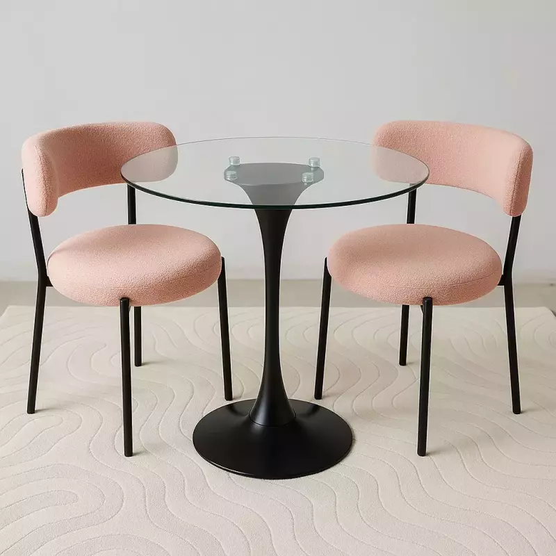 Mesa vidrio Tulip 90 mas 2 silla bou