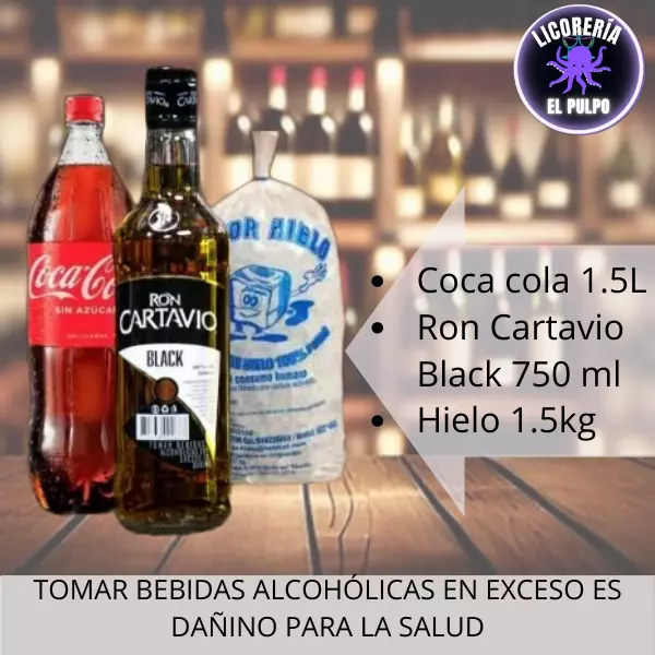 Ron black 750ml+coca+hielo
