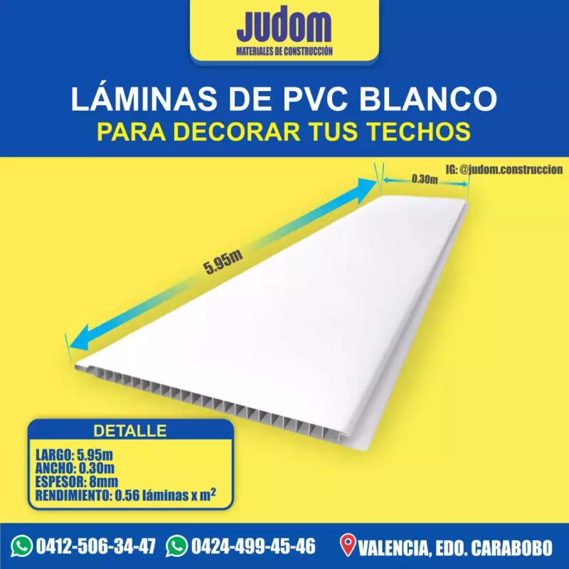 LAMINA PVC 5.95x0.30 mts BLANCO