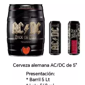 CERVEZA ALEMANA AC/DC DE 5L +2 LATAS