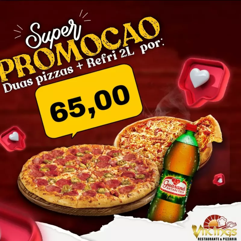 Promoção 2 pizzas G + refri 2L