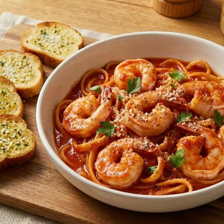 Pasta con Camarones en Salsa Roja