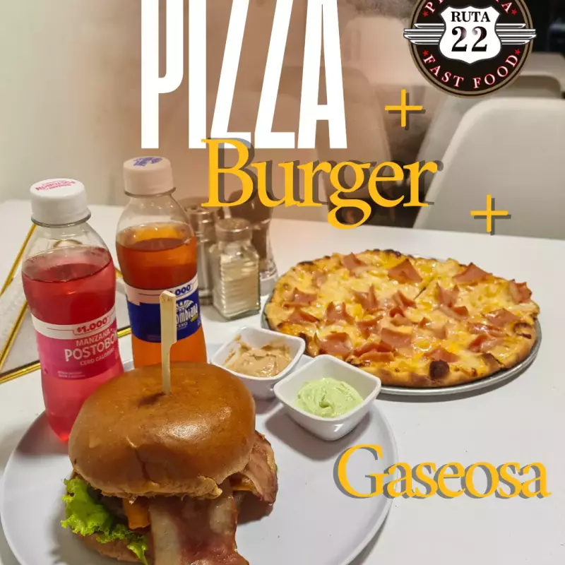 PIZZA PERSONAL MAS BURGER CLASICA