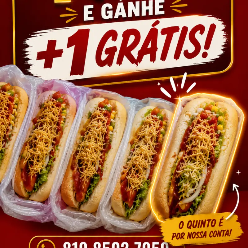 4 Cachorros quentes + 1 grátis