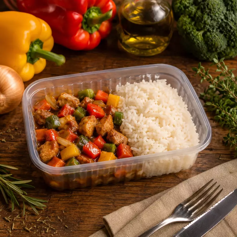 Frango Xadrez e Arroz