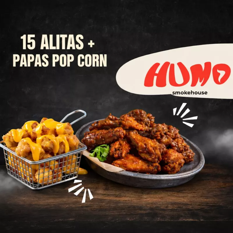 15 ALITAS + PAPAS + POP CORN CHICKEN