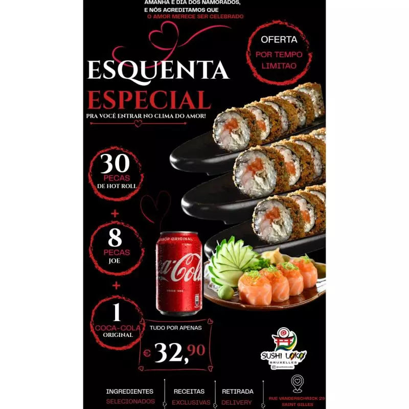 30 Hot Roll + 8 Joe Salmão + 1 Coca