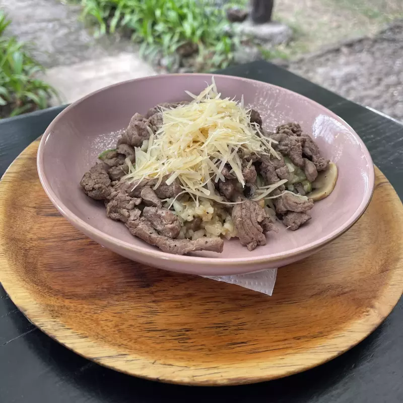Risotto con fajitas de lomito