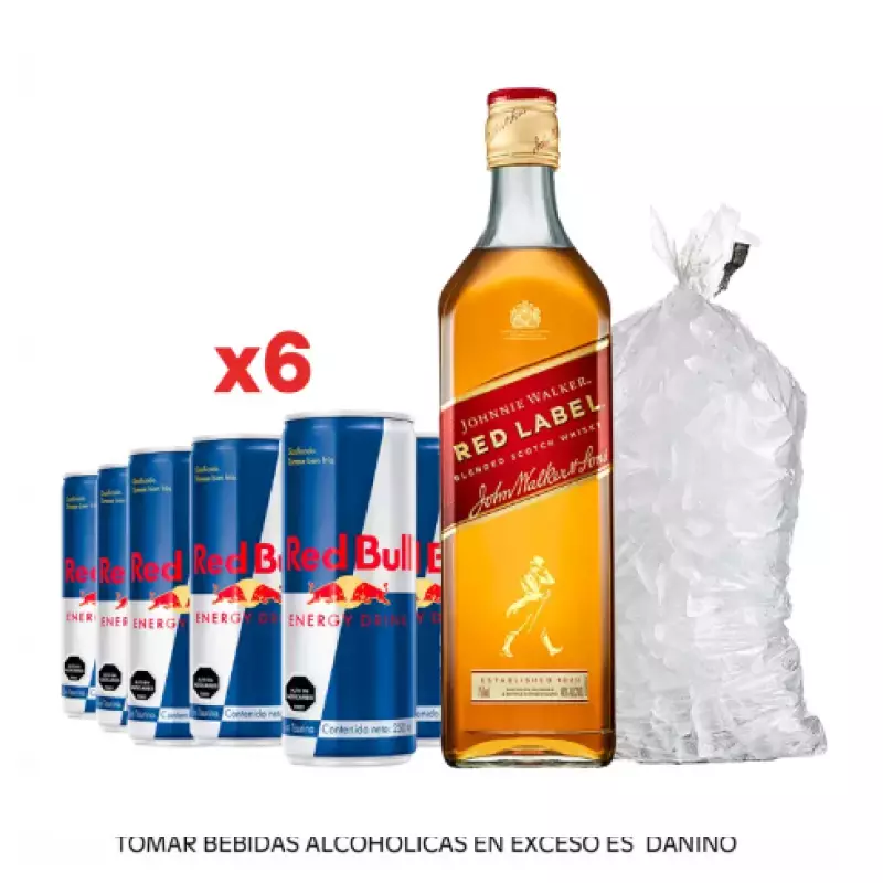 RED LABEL 750ml+ RED BULL + HIELO