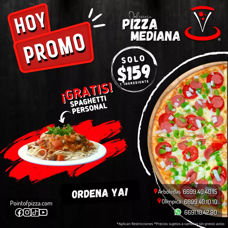 JUEVES DE PIZZA + SPAGHETTI $159