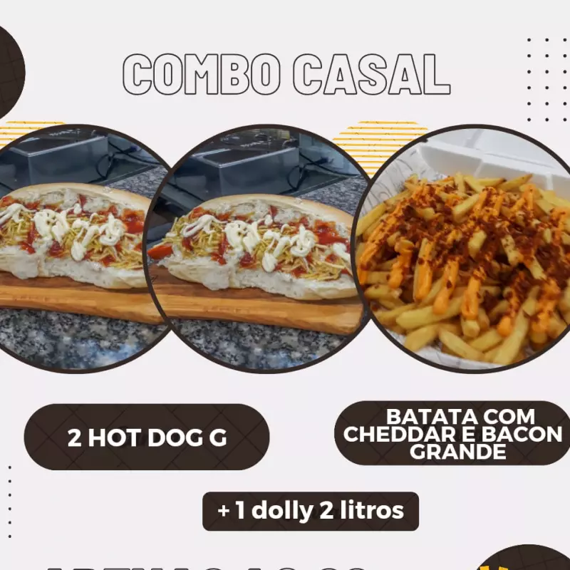 2 duplo hot+batata+dolly 2 lts