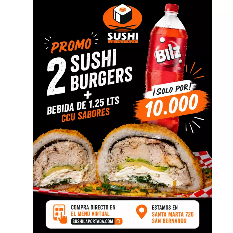 Sushi burgers 2x + Bebida de 1.25 lt