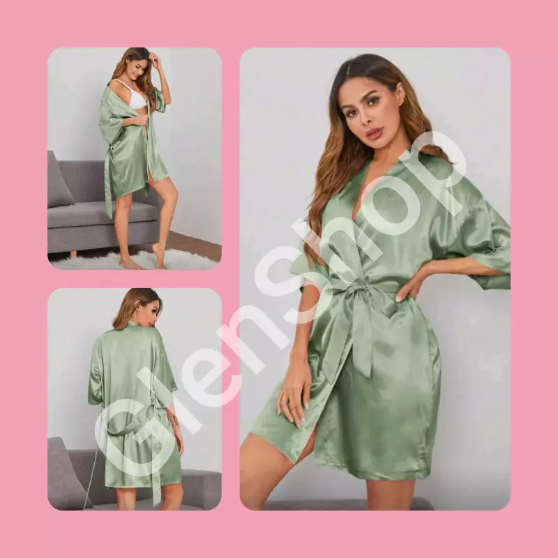 Bata de seda sintética verde