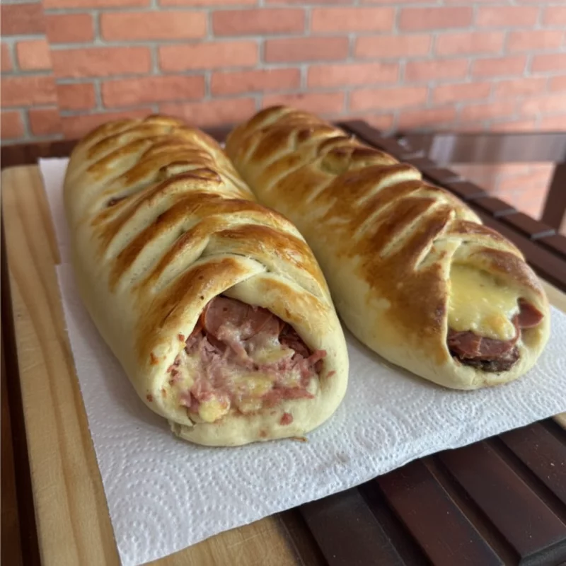 Pão de queijo, presunto calabresa