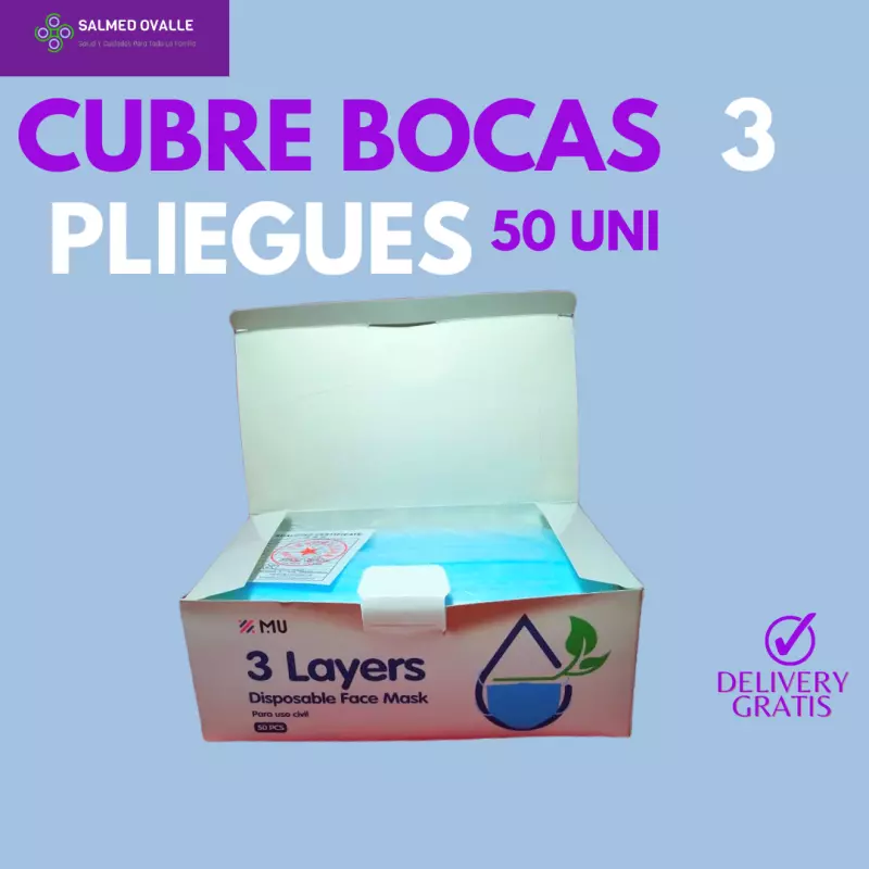 CUBREBOCAS 3 PLIEGUES 50 UN CELEST