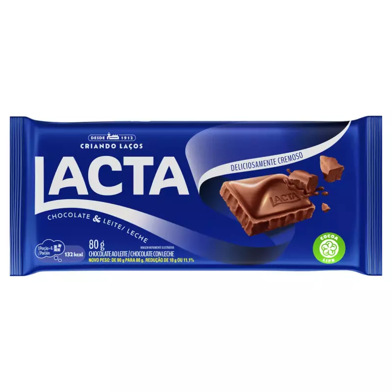 CHOCOLATE AO LEITE LACTA PACOTE 80G
