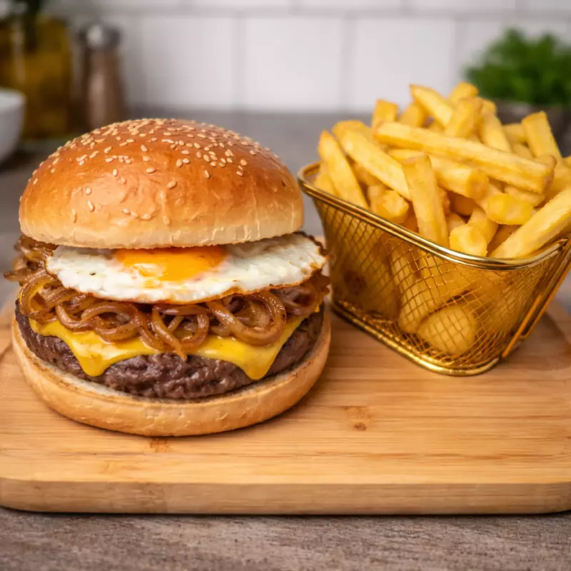 HAMBURGUESA A LO POBRE + papa frita