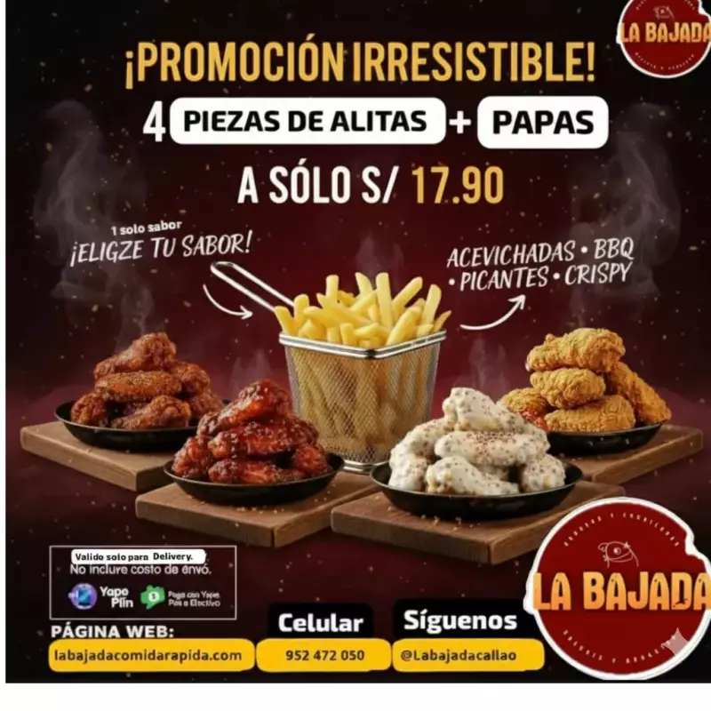 PROMO 4 PIEZAS DE ALITAS + PAPAS