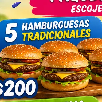 5 hamburguesa! Sin papas
