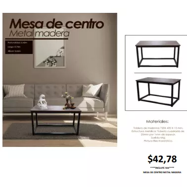MESA DE CENTRO METAL MADERA