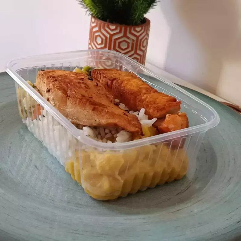 Salmão com purê de banana