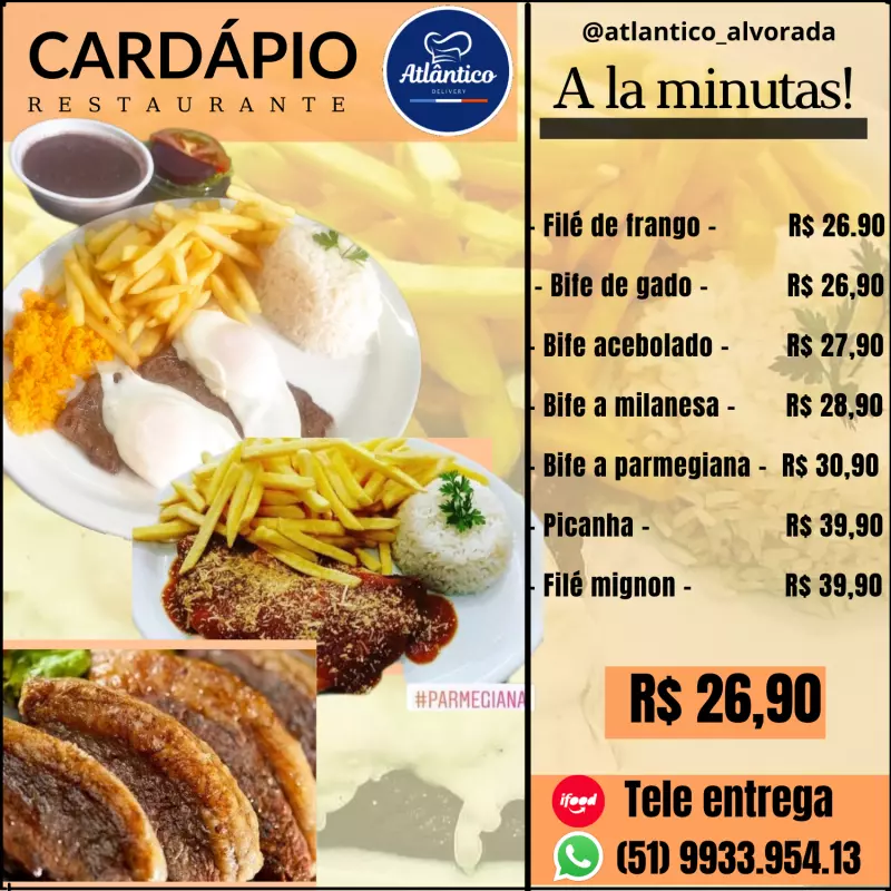 A lá minuta de filé de frango!