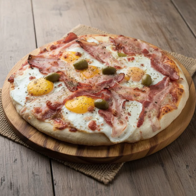 • Pizza de Panceta y Huevos Fritos