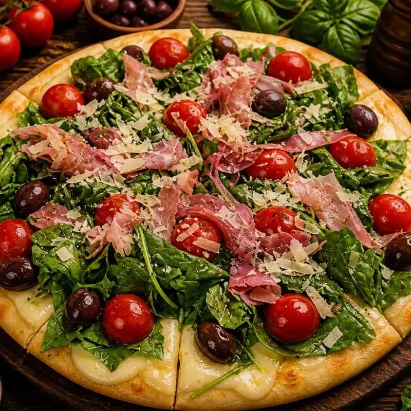 PIZZA JAMON CRUDO, RUCULA,CHERRYS
