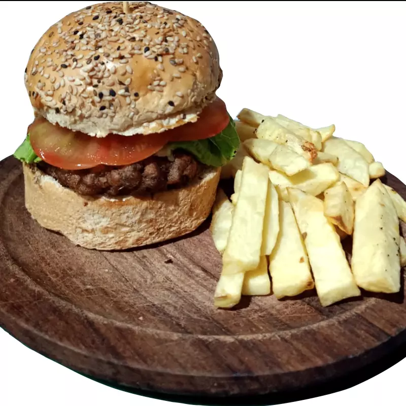 Hamburguesa con lechuga, tomate/papa