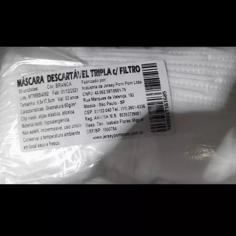 Máscara Descartável Tripla c/Filtro