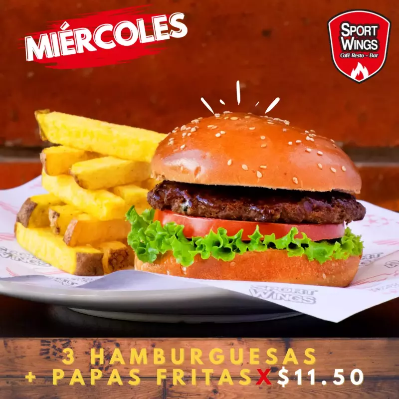 3 HAMBURGUESAS SIMPLES + PAPAS FRITAS