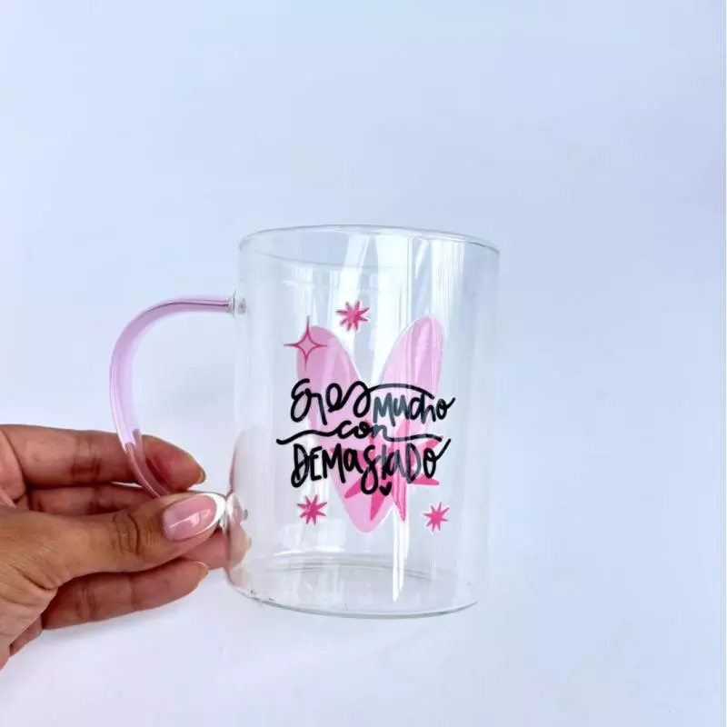 Mug transparente oreja rosada-dorada