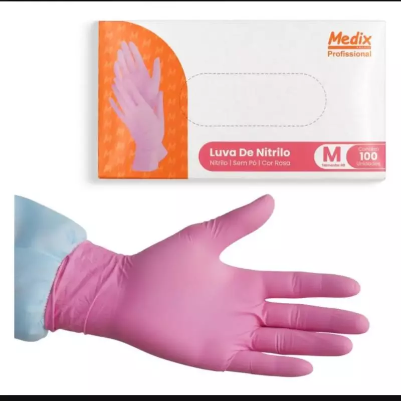 Cx Luva Nitrilica M C/100 Vaben Rosa