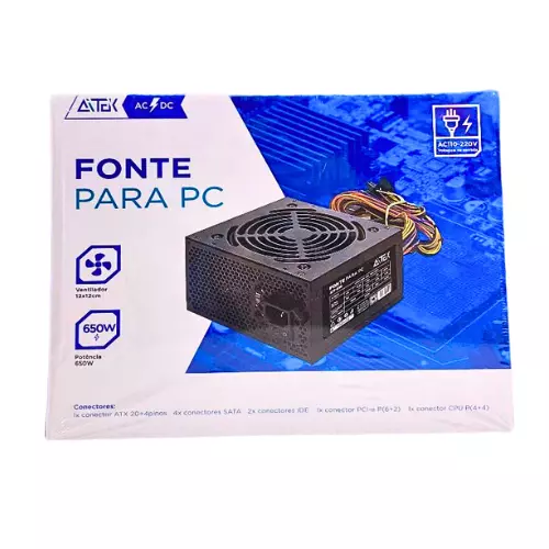 FONTE P/PC ATEK 650W BIVOLT ATF-650