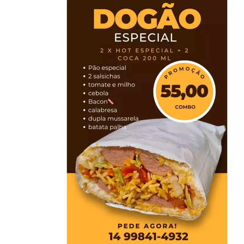 2 Hot dog especial + 2 coca 200ml