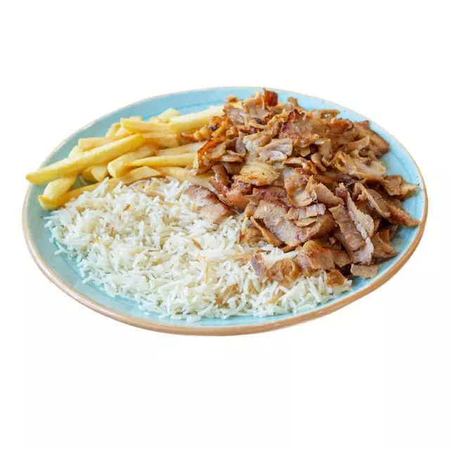 Arroz, patatas y Carne