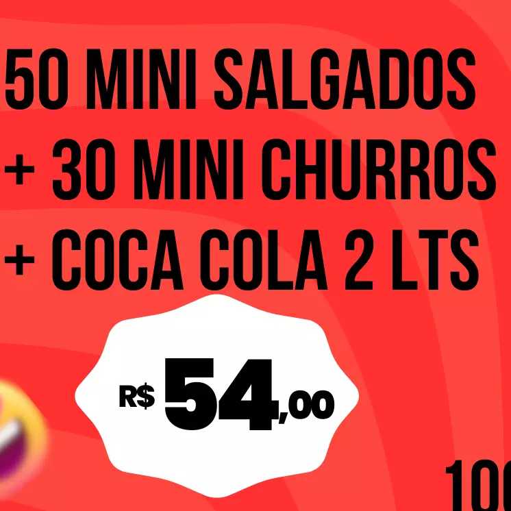 50 salgados + 30 churros + Coca 2L