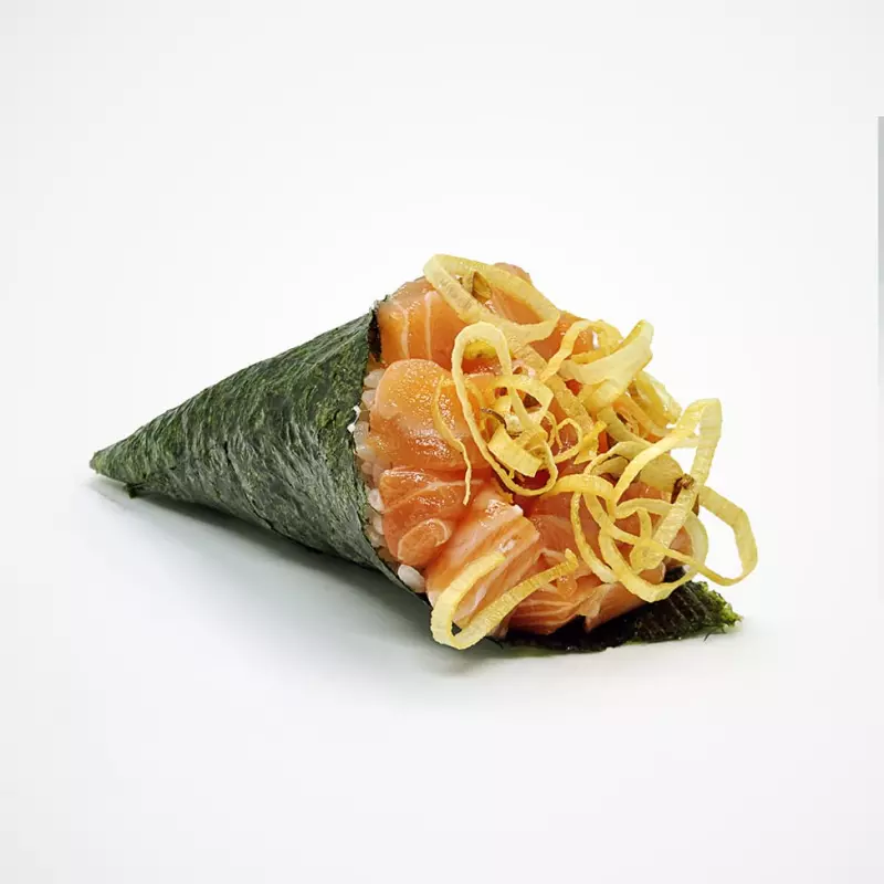 Temaki salmão poró.