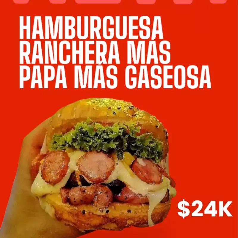 HAMBURGUESA RANCHERA + PAPAS + G