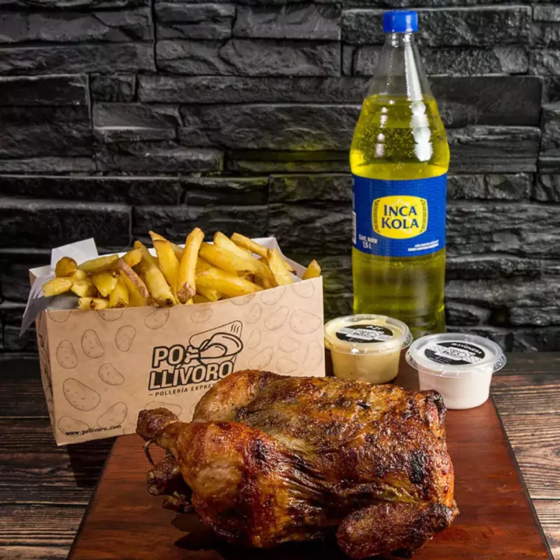 Pollo + papas + cremas + bebida