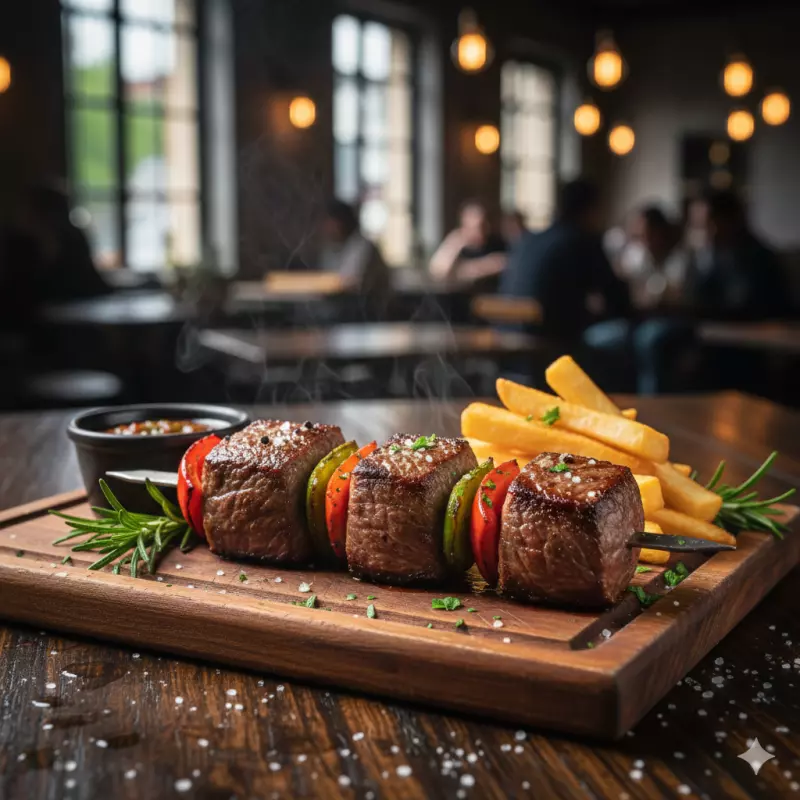 Brochetes de Filé Mignon + Fritas