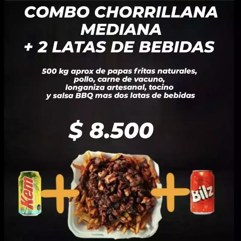 Combo chorrillana mediana + 2 latas